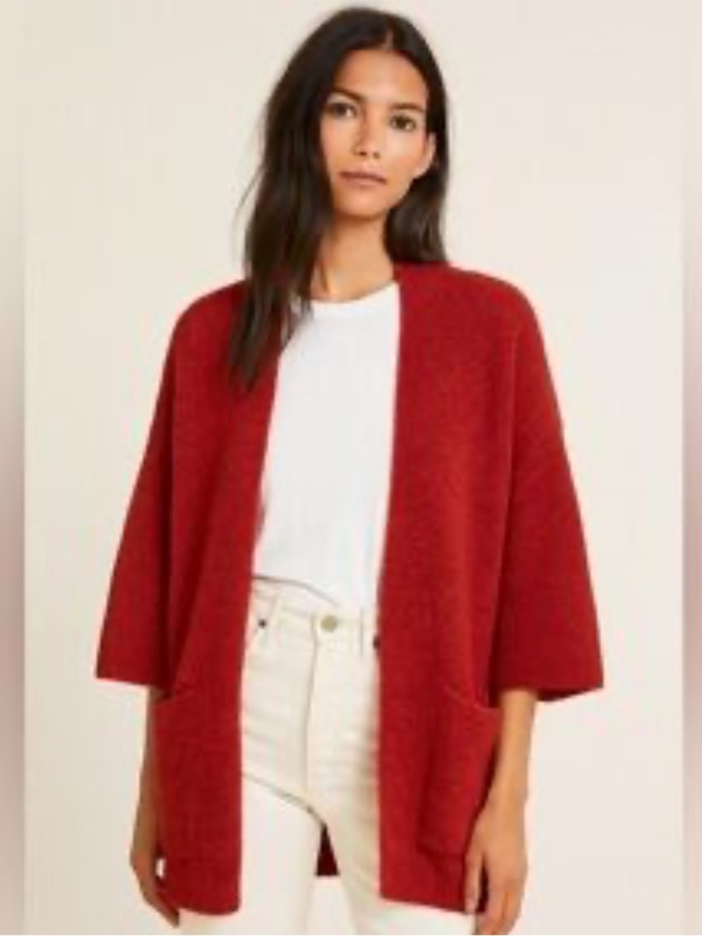 Peruvian Connection 100% Alpaca Cherry Red Cardigan Duster Sweater Large L